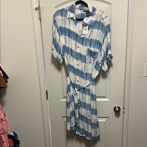 Ashley Stewart Blue and White Midi Dress